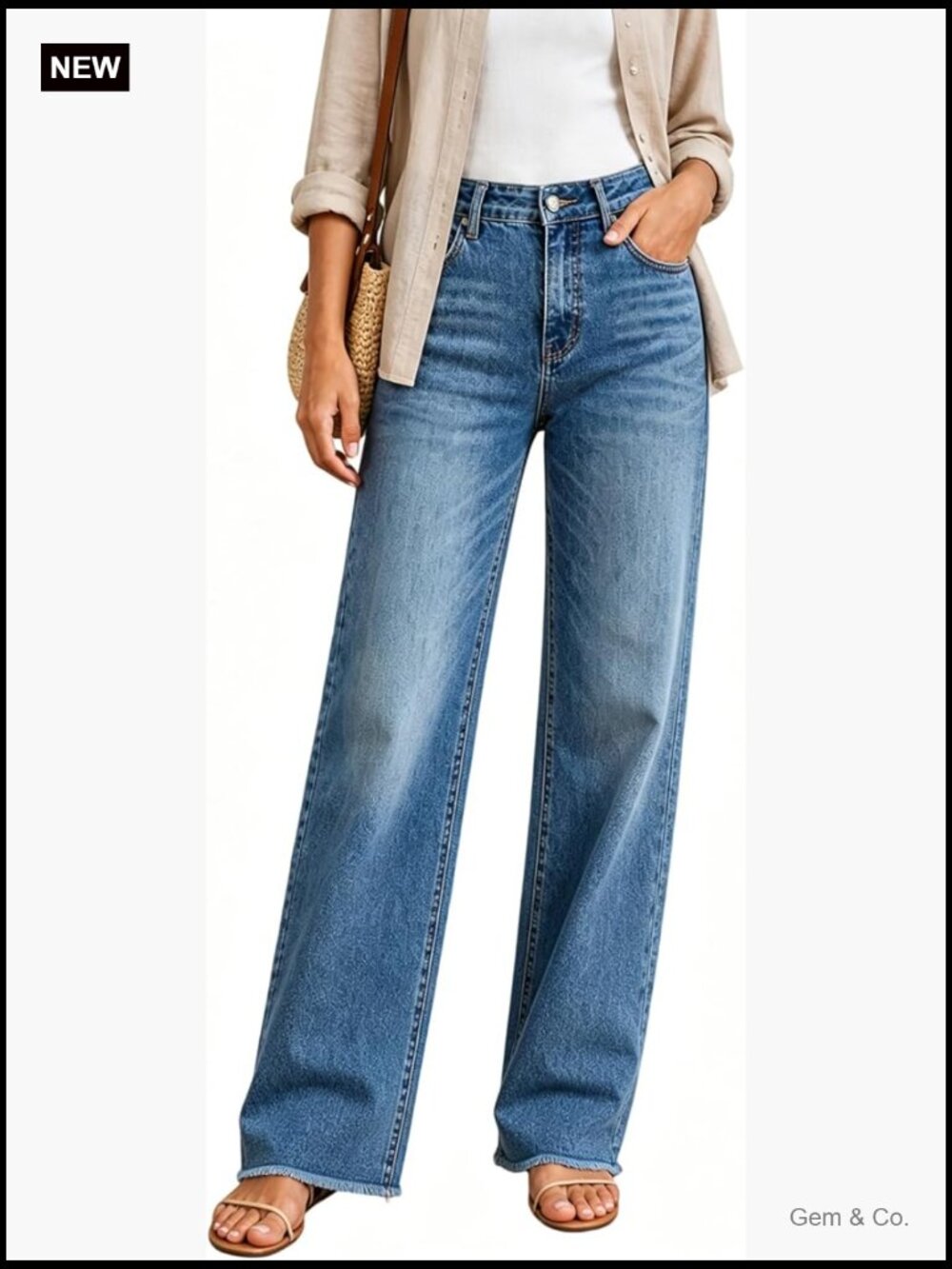 High Waisted Straight Leg Jeans Stretchy Tummy Control Raw Hem
